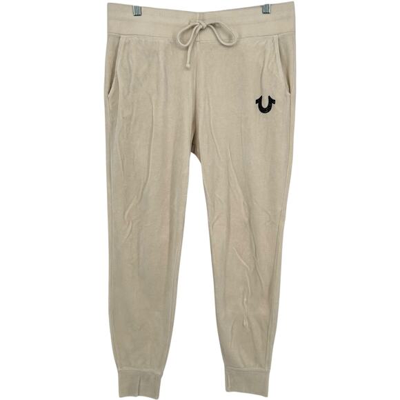VTG y2k Womens Cream Velour True Religion Crystal Religion Sweatpants Joggers~ M - Picture 1 of 7